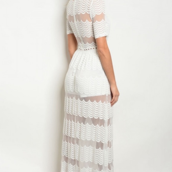 White Lace Overlay Maxi Dress Large New - Picture 3 of 10